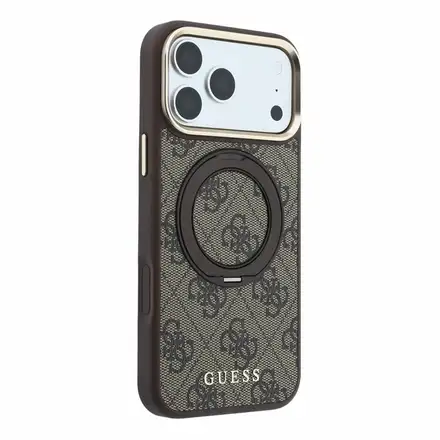 Guess PU 4G Ring Stand MagSafe kryt iPhone 18 Pro Max hnedý