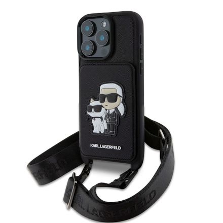 Karl Lagerfeld Saffiano Crossbody Popruh Karl and Choupette kryt iPhone 16 Pro Max čierny