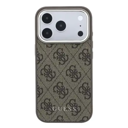 Guess PU Leather 4G Gold Frame MagSafe kryt iPhone 18 Pro hnedý