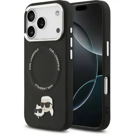 Karl Lagerfeld PU Karl and Choupette Heads Pins MagSafe kryt iPhone 17 Pro čierny