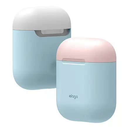 Elago Airpods Silicone Duo Case - Pastel Blue/ Pink, White
