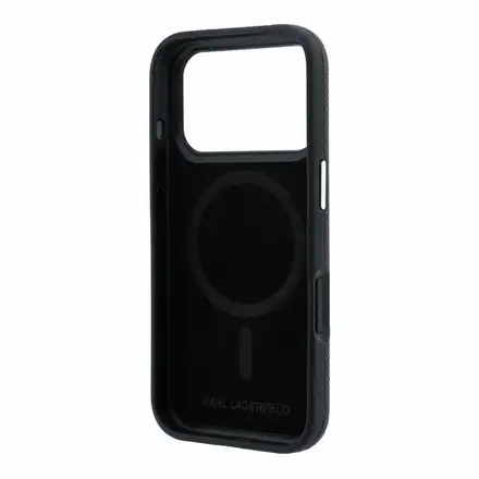 Karl Lagerfeld PU Grained Semi Wrap K&CH Heads Magsafe kryt iPhone 18 Pro Max čierny