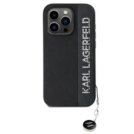 Karl Lagerfeld PU Saffiano Rhinestone Charm kryt iPhone 15 Pro Max čierna
