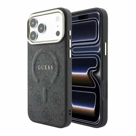 Guess PU Leather 4G Gold Frame Embossed MagSafe kryt iPhone 18 Pro Max čierny