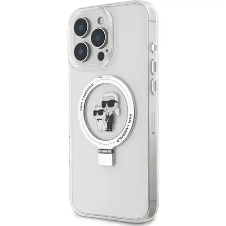 Karl Lagerfeld Ringstand Karl and Choupette MagSafe kryt iPhone 16 Pro Max biely