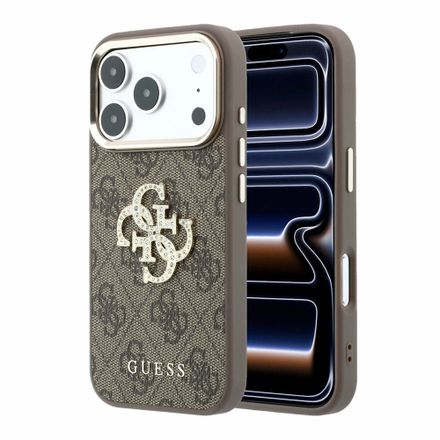 Guess PU 4G Strass Metal Logo kryt iPhone 18 Pro Max hnedý