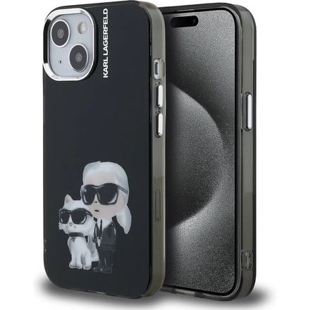 Karl Lagerfeld IML Aquarelle Karl and Choupette kryt iPhone 15 čierny