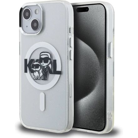 Karl Lagerfeld IML Glitter Karl and Choupette Sketch MagSafe kryt iPhone 15 priehľadný