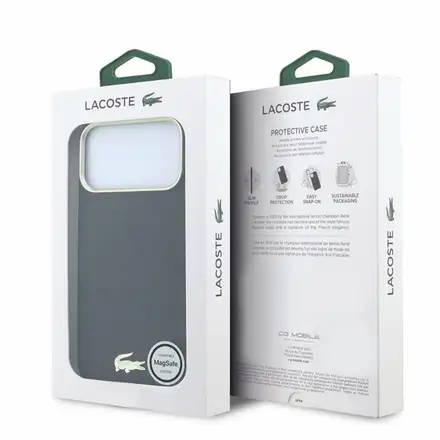 Lacoste PU Leather Champs Elysees Gold Logo MagSafe kryt iPhone 18 Pro čierny