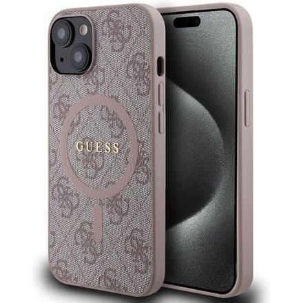 Guess PU Leather 4G Colored Ring MagSafe kryt iPhone 14 ružový