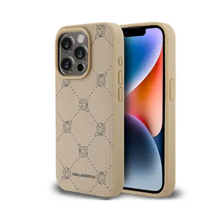 Karl Lagerfeld PU Karl Heads Pattern Magsafe kryt iPhone 15 Pro béžová