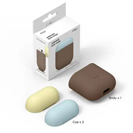 Elago Airpods Silicone Duo Case - Dark Brown/Blue,Yellow