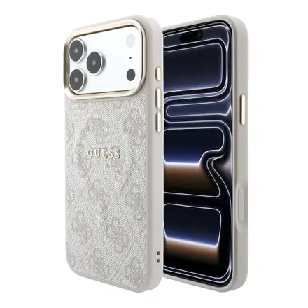 Guess PU Leather 4G Gold Frame Embossed MagSafe kryt iPhone 18 Pro Max ružový