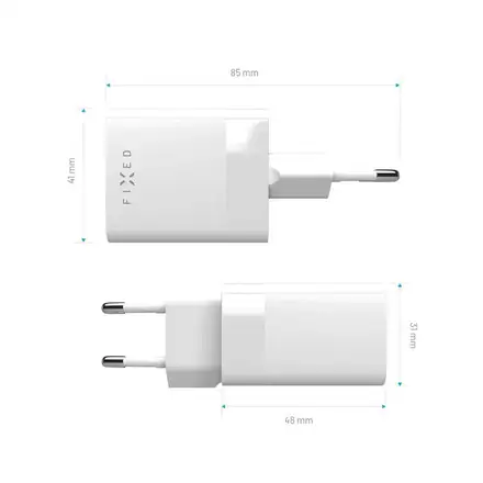 FIXED Mini Sieťová nabíjačka s USB-C a USB výstupom a podporou PD, 45W, biela