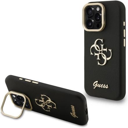 Guess PU Grained 4G Logo Stand Camera Frame kryt iPhone 15 Pro čierny