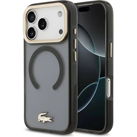 Lacoste PC/TPU Frosted Finish Gold Logo MagSafe kryt iPhone 17 Pro čierny