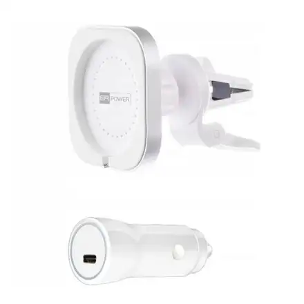 ER POWER držiak do auta Car Vent Mount pre Magsafe + 20W Charger - White