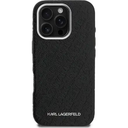 Karl Lagerfeld Grained PU Repeated Logo MagSafe kryt iPhone 16 Pro čierny
