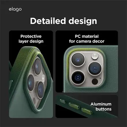 Elago kryt Leather Case Magsafe pre iPhone 15 Pro Max - Midnight Green