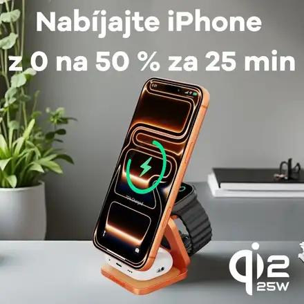 Cubenest 3v1 Qi2.2 Skladacia bezdrôtová magnetická nabíjačka SQ312 Oranžová  *Rozbalený*