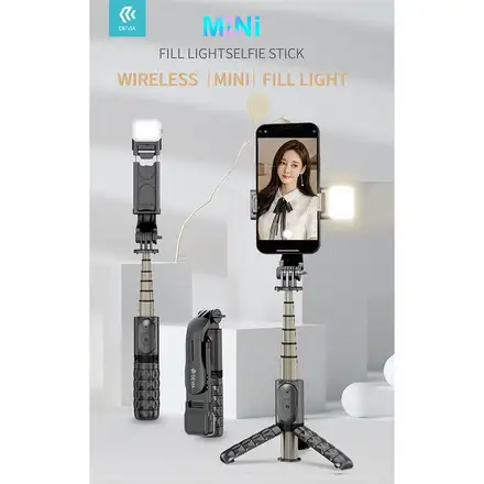 Devia Tripod Stand Multi-function Selfie Bar With Fill-In Light - Black