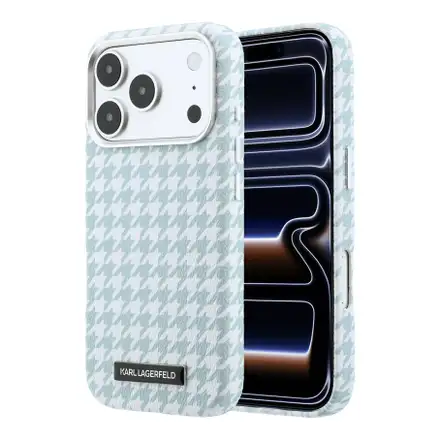Karl Lagerfeld PU Houndstooth Resin Plate MagSafe kryt iPhone 17 Pro modrý