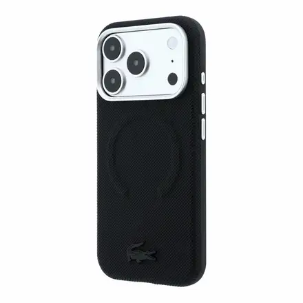 Lacoste PVC Petit Pique Semi Wrap Embossed MagSafe kryt iPhone 18 Pro Max čierny