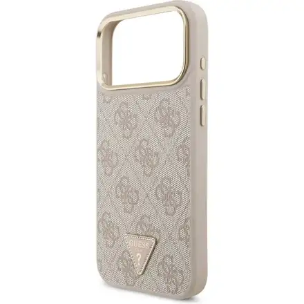 Guess PU Leather 4G Strass Triangle Logo Gold Frame MagSafe kryt iPhone 17 Pro Max ružový