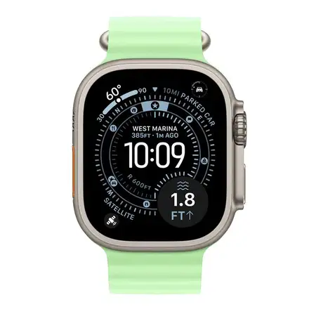 Apple Watch 49mm Neon Green Ocean Band - Natural Titanium Finish