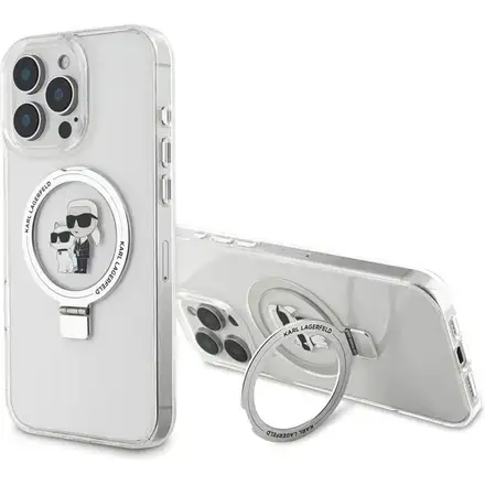 Karl Lagerfeld Ringstand Karl and Choupette MagSafe kryt iPhone 16 Pro Max biely
