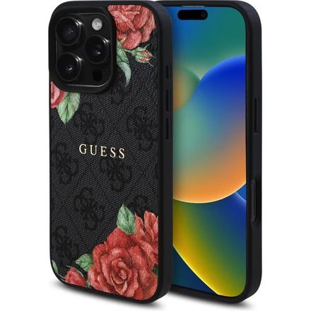 Guess PU Leather 4G Roses MagSafe kryt iPhone 16 Pro čierny
