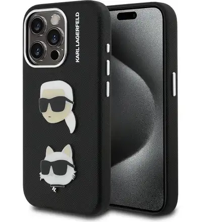 Karl Lagerfeld Grained PU K&CH Heads kryt iPhone 15 Pro čierny