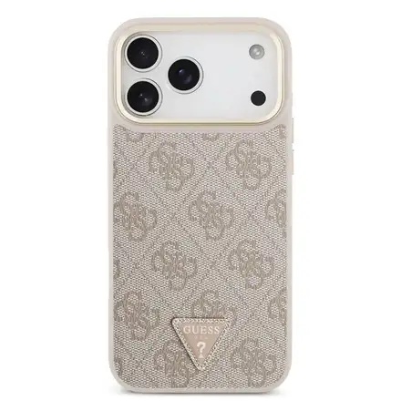 Guess PU Leather 4G Strass Triangle Logo Gold Frame MagSafe kryt iPhone 18 Pro Max ružový