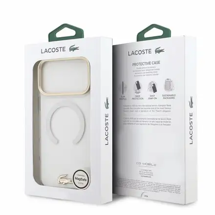 Lacoste PC/TPU Frosted Finish Gold Logo MagSafe kryt iPhone 18 Pro priehľadný