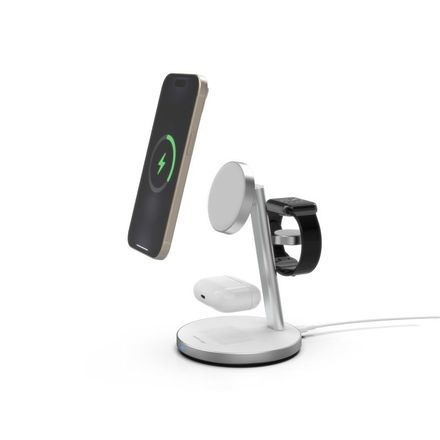 Mobile Origin Qi2 PowertStand 3-in-1 with GaN 35W adapter - White/Silver