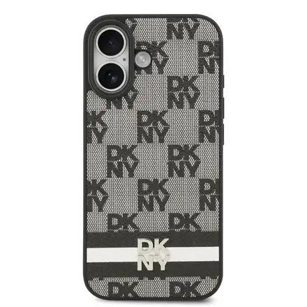 DKNY PU Leather Checkered Pattern and Stripe kryt iPhone 17 čierny.