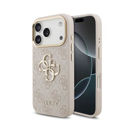 Guess PU Leather 4G Metal Logo Gold Frame kryt iPhone 18 Pro ružový