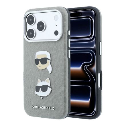 Karl Lagerfeld PU Semi Wrap Saffiano K&CH Heads kryt iPhone 18 Pro Max šedá