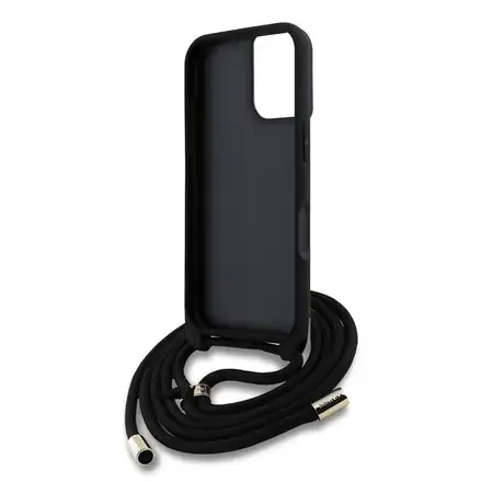 Guess PU 4G Metal Logo Crossbody Popruh kryt iPhone 16 čierny