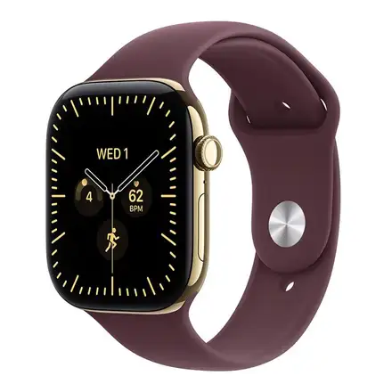 Apple Watch Series 12 GPS + Cellular 46mm Radiant Gold Titanium Case with Burgundy Sport Band - M/L