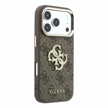 Guess PU 4G Strass Metal Logo kryt iPhone 18 Pro Max hnedý