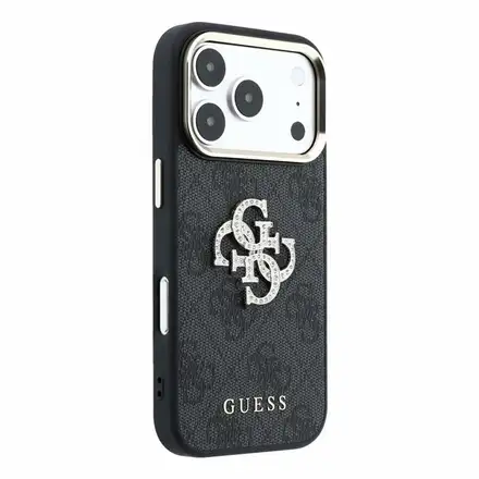 Guess PU 4G Strass Metal Logo kryt iPhone 18 Pro čierny