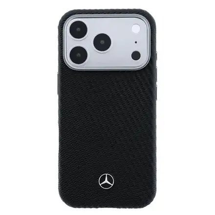 Mercedes PU Leather Wood Semi Wrap MagSafe Kryt pre iPhone 17 Pro Max čierny