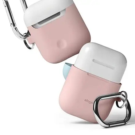 Elago Airpods Silicone Duo Hang Case - Pink/ White, Pastel Blue