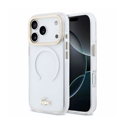 Lacoste PC/TPU Frosted Finish Gold Logo MagSafe kryt iPhone 18 Pro priehľadný