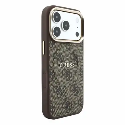 Guess PU Leather 4G Gold Frame Embossed MagSafe kryt iPhone 18 Pro Max hnedý