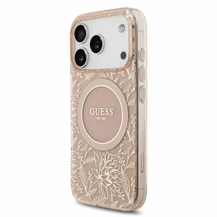 Guess IML Flowers Allover Strap MagSafe kryt iPhone 18 Pro ružový