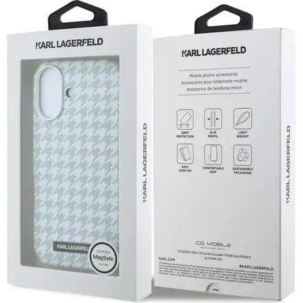 Karl Lagerfeld PU Houndstooth Resin Plate MagSafe kryt iPhone 17 modrý