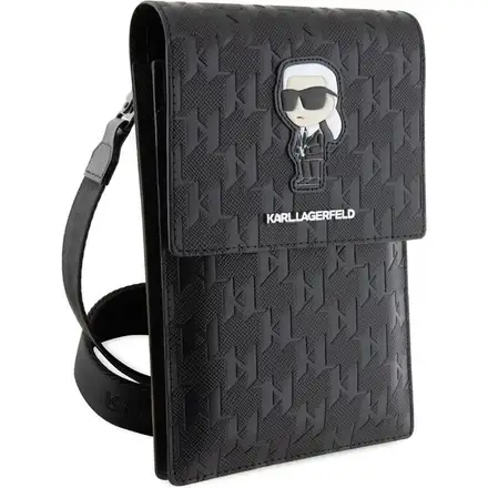 Karl Lagerfeld Saffiano Monogram Ikonik NFT Taška na Telefón čierna