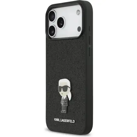 Karl Lagerfeld Fixed Glitter Metal Ikonik kryt iPhone 17 Pro Max čierny